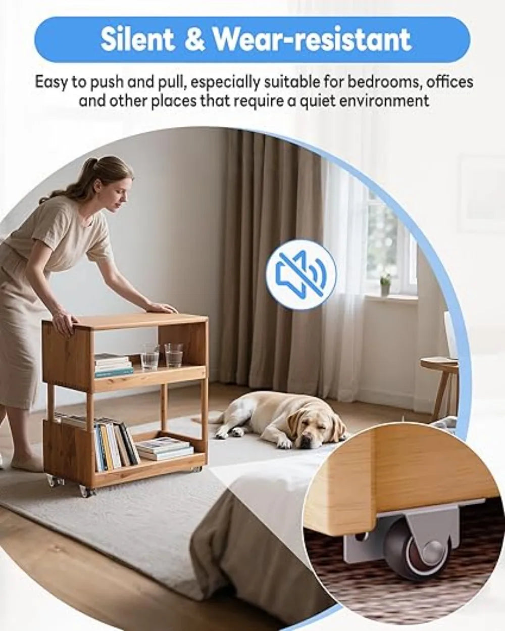 4Pcs Silent Rubber Casters, Drawer Wheels, for Furniture, Kitchen Cabinet Table ,of Side Installation Low Profile Replace wheel Oasis Select