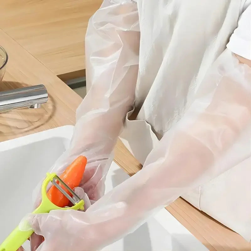 30PCS 60cm Disposable Arm Guard Gloves Kitchen Household Cleaning Waterproof Elastic Drawstring Lengthened CPE Long-Arm Gloves Oasis Select
