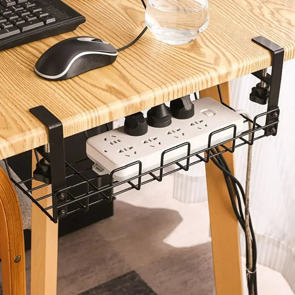 Under Table Storage Rack Metal Cable Management Tray Home Office Desk Wire Organizer No Punching Kitchen Storage Accessories Oasis Select
