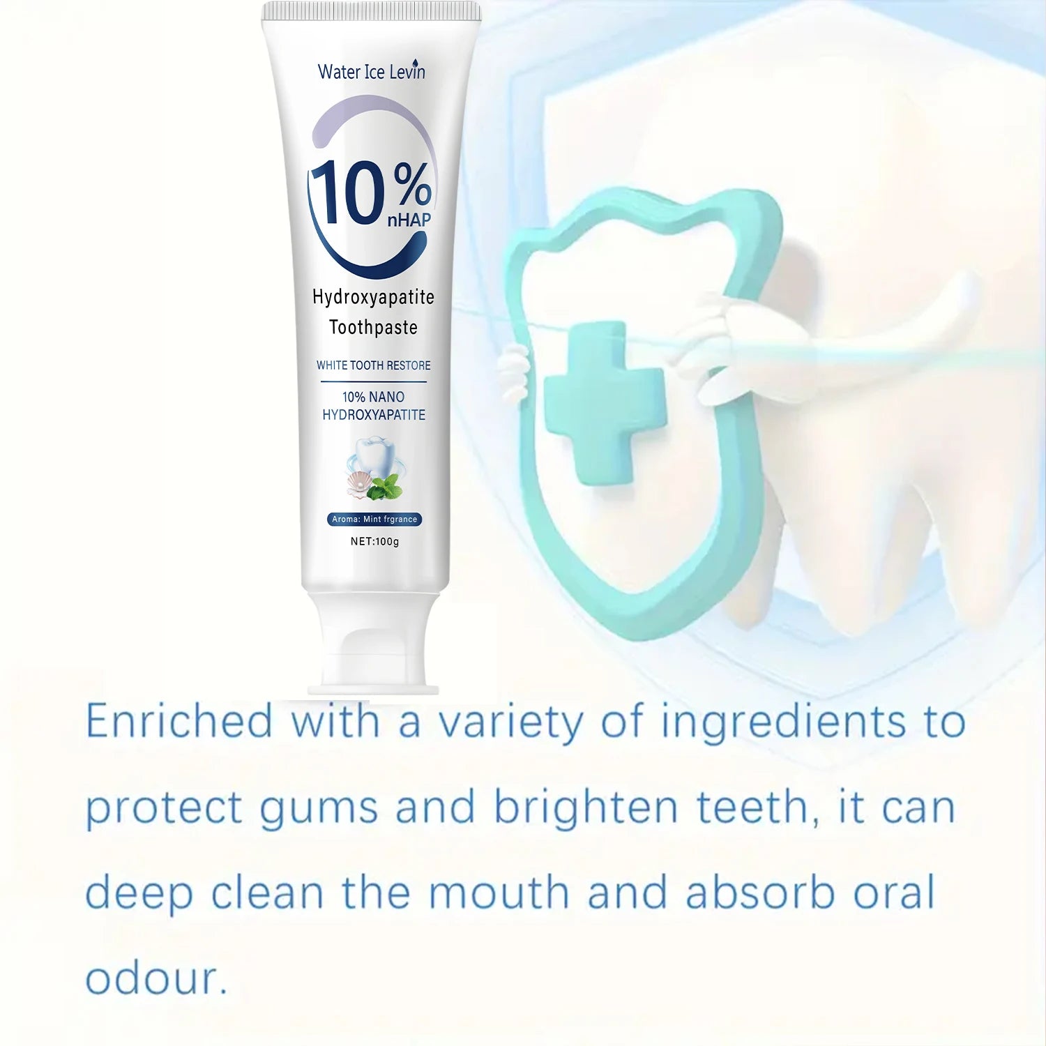 10% Nano Hydroxyapatite Toothpaste Restores White Teeth. Protects Gums. Deep Cleans. Brightens Smile. 100g Fresh Mint. Oasis Select