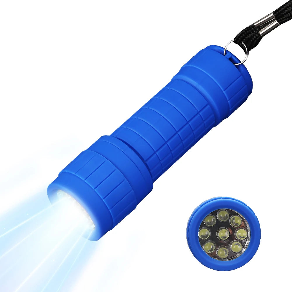 Mini Portable Flashlight Nine XPE Lamp Beads Strong Lighting Using 3 NO.7 Batteries Fixed Focus Pocket Outdoor Emergency Torch Oasis Select Blue NO battery