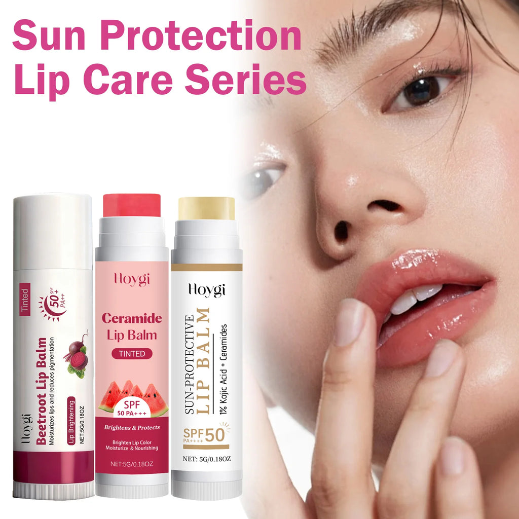 Sun Protective Lip Balm SPF50+ Nourishing Beetroot Brightening Ceramide Kojic Acid Moisturizing Fade Lip Lines Lipstick For Lips Oasis Select