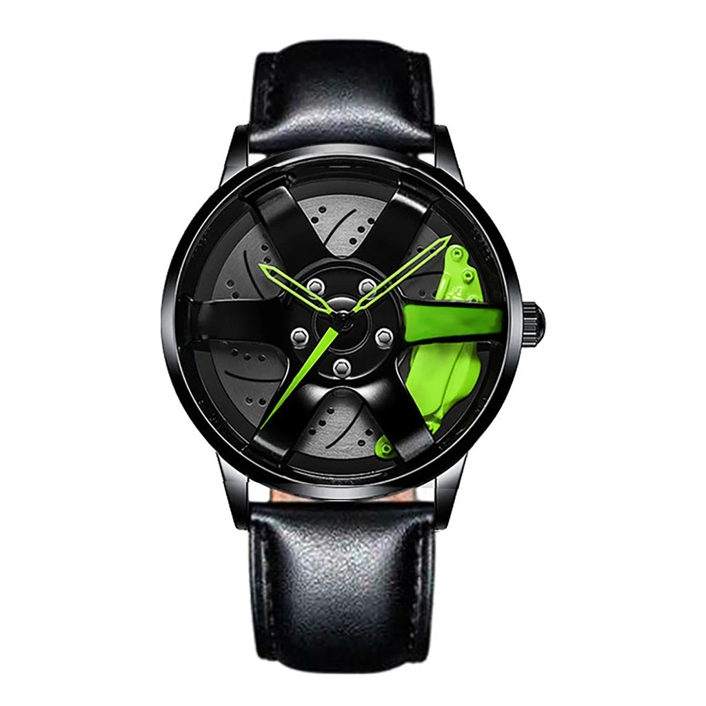 Men's Car Rim Quartz Watch – Leather Strap Round Dial