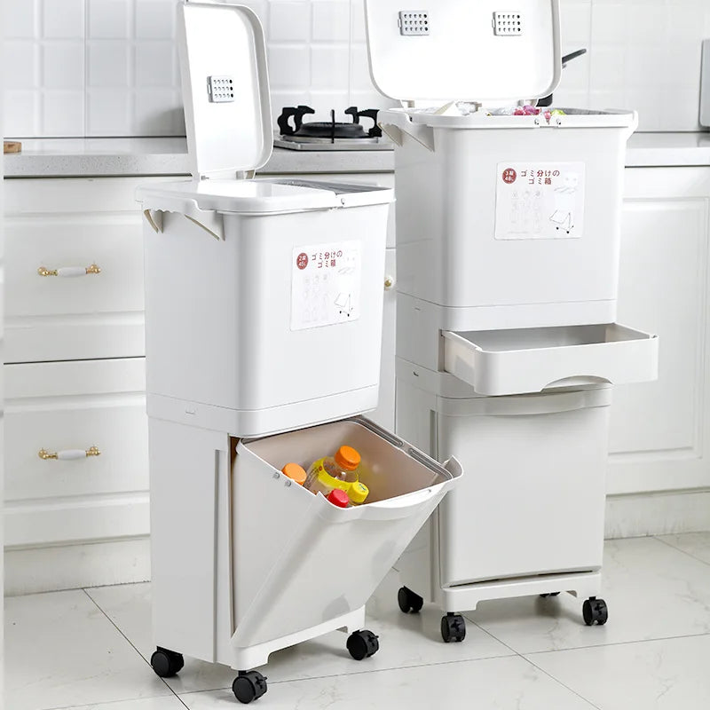 Kitchen trash can Large deodorant garbage with lid Double layer dry and wet separation garbage sorting Double layer inner bucket Oasis Select