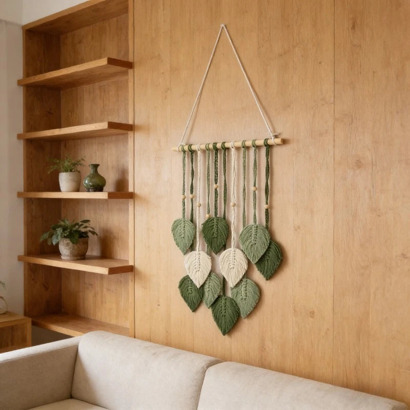 1 Piece Macrame Leaf Garland Jungle Nursery Decor Green Theme Classroom Room Decoration Mothers Day Gift Boho Style Oasis Select