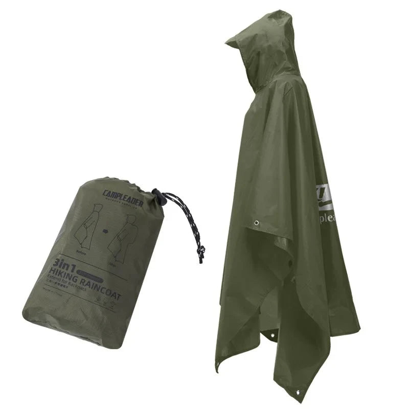 Outdoor 3 In 1 Raincoat Hooded Sleeve Long Waterproof Rain Poncho Motorcycle Rain Cover Camping Hiking Travel Rainwear Tent ﻿ Oasis Select Army Green
