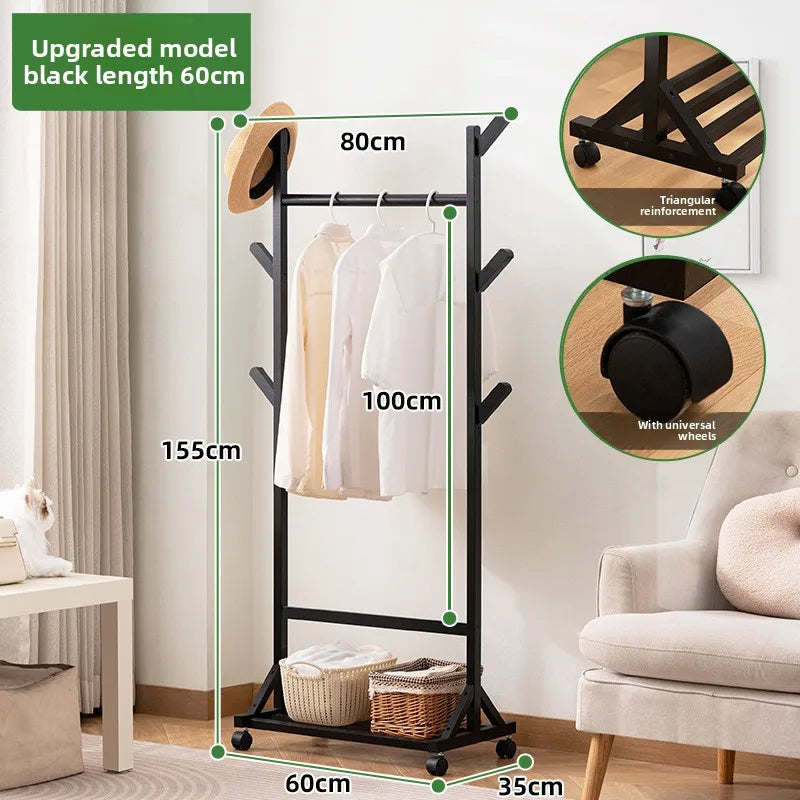 Simple coat rack Hanging hanger Floor to ceiling Living room Bedroom hanger Children's creative solid wooden clothes rack Oasis Select SJ black 60