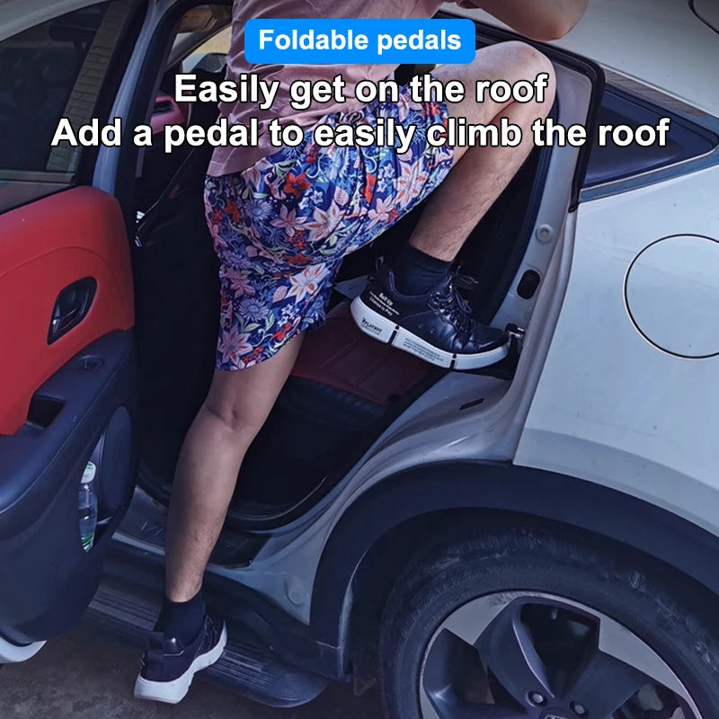 Foldable Car Door Step With Safety Hammer & Anti-Skid Wheel - Durable Aluminum Alloy Multi-Functional Roof Rack Hook Oasis Select