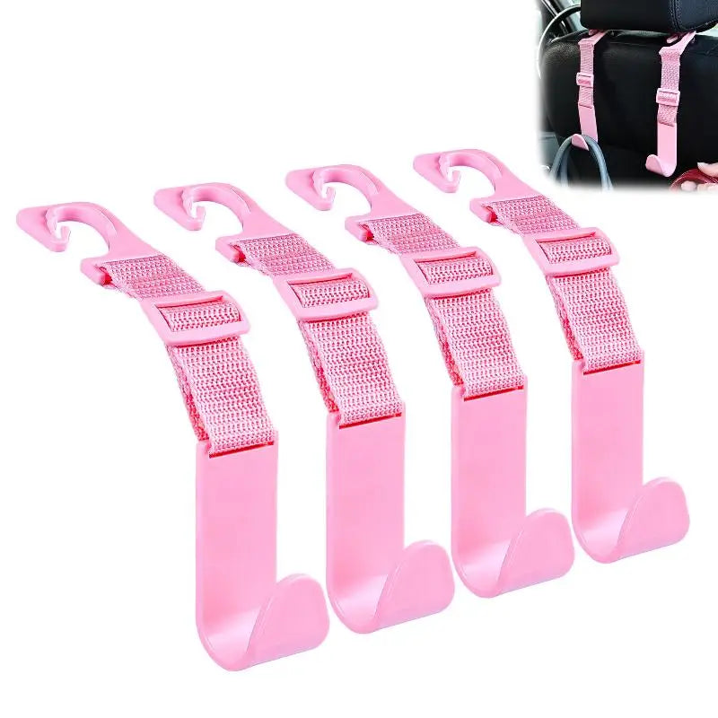 Car Seat Headrest Hooks 4Pcs, Adjustable Reusable Car Interior Accessories, Auto Storage Clips Fasteners, Easy to Install Oasis Select Pink
