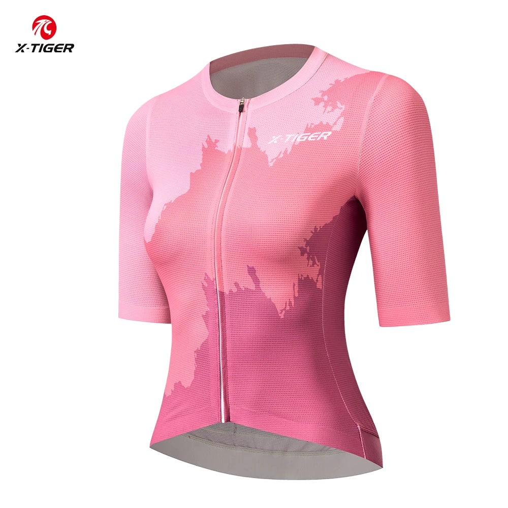 X-TIGER Cycling Jerseys Woman Outdoor Cycling Breathable Quick-drying Short Sleeve Pro High Elastic Fabric Bicycle Shirt Fashion Oasis Select XW-DY-41701 Asian-S