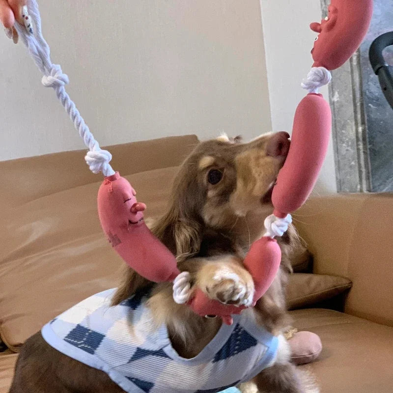 Pet Three-Section Sausage Toy Dachshund Dog French Fight Shiba Inu Corgi Gnashing Teeth Cleaning Funny Toy Oasis Select
