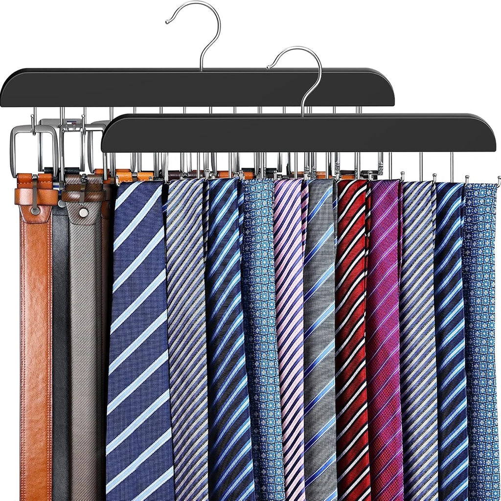 2pcs Men's Essential Tie and Belt Rack, Suitable for Closet Organization and Storage, Sturdy Wooden Belt and Tie Organizer Oasis Select