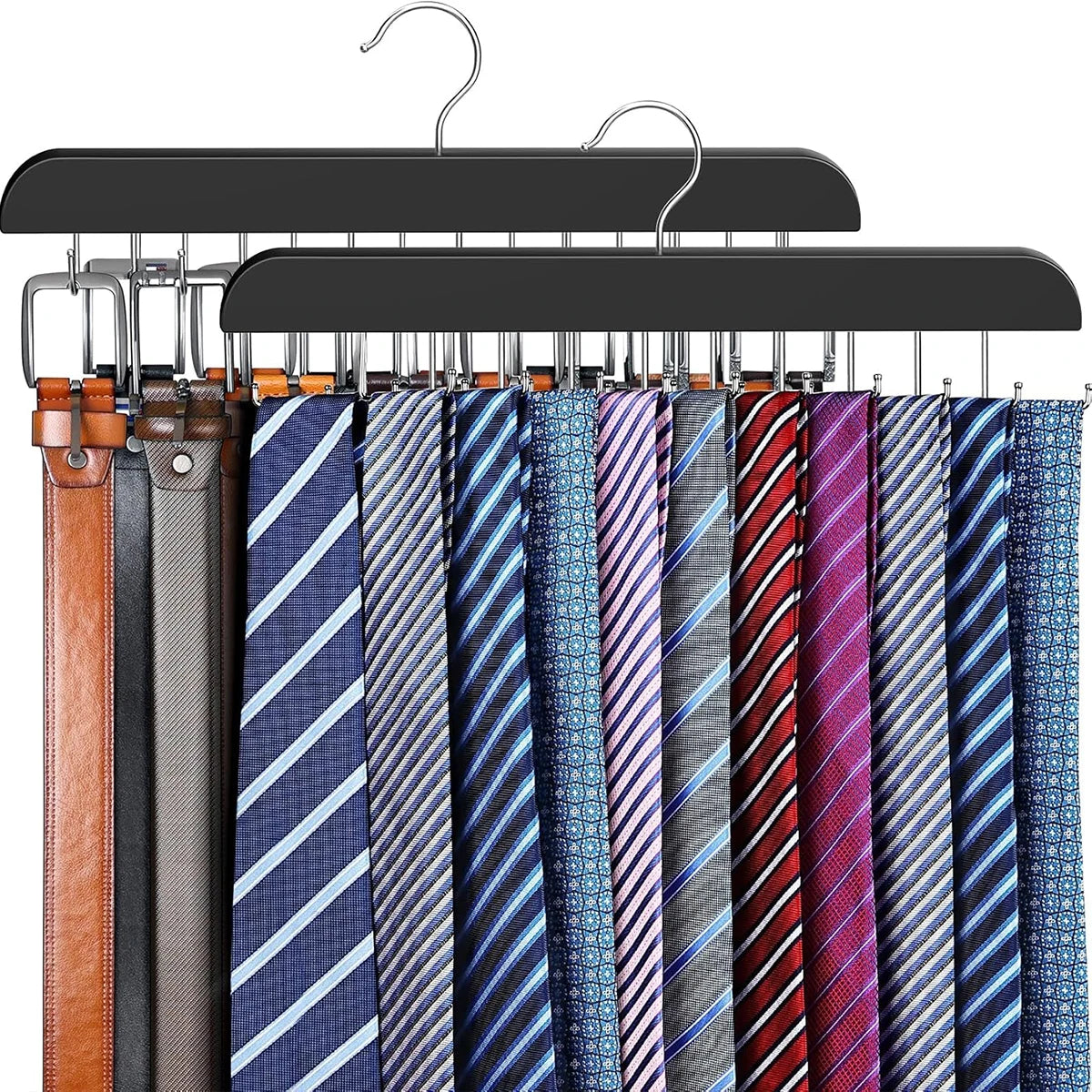 2pcs Men's Essential Tie and Belt Rack, Suitable for Closet Organization and Storage, Sturdy Wooden Belt and Tie Organizer Oasis Select