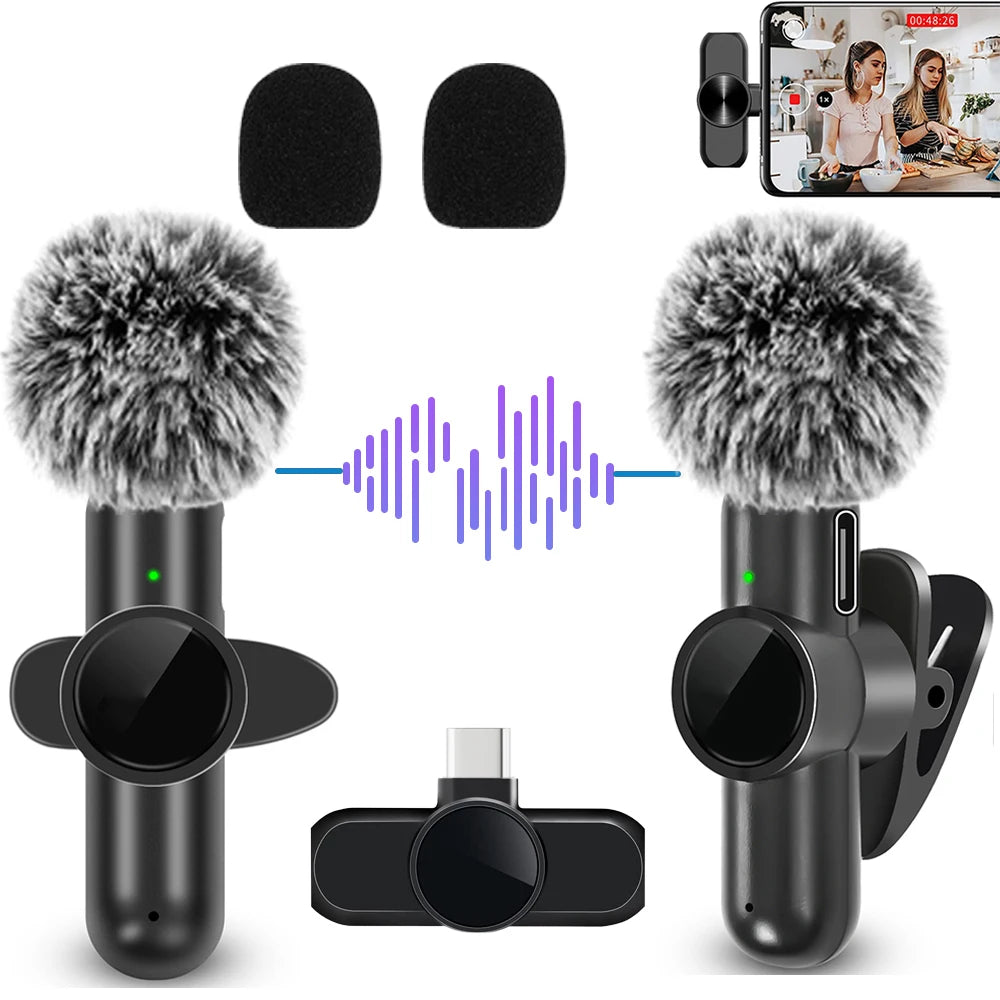 Wireless Dual Lavalier Mic Kit for iPhone, Android & PC