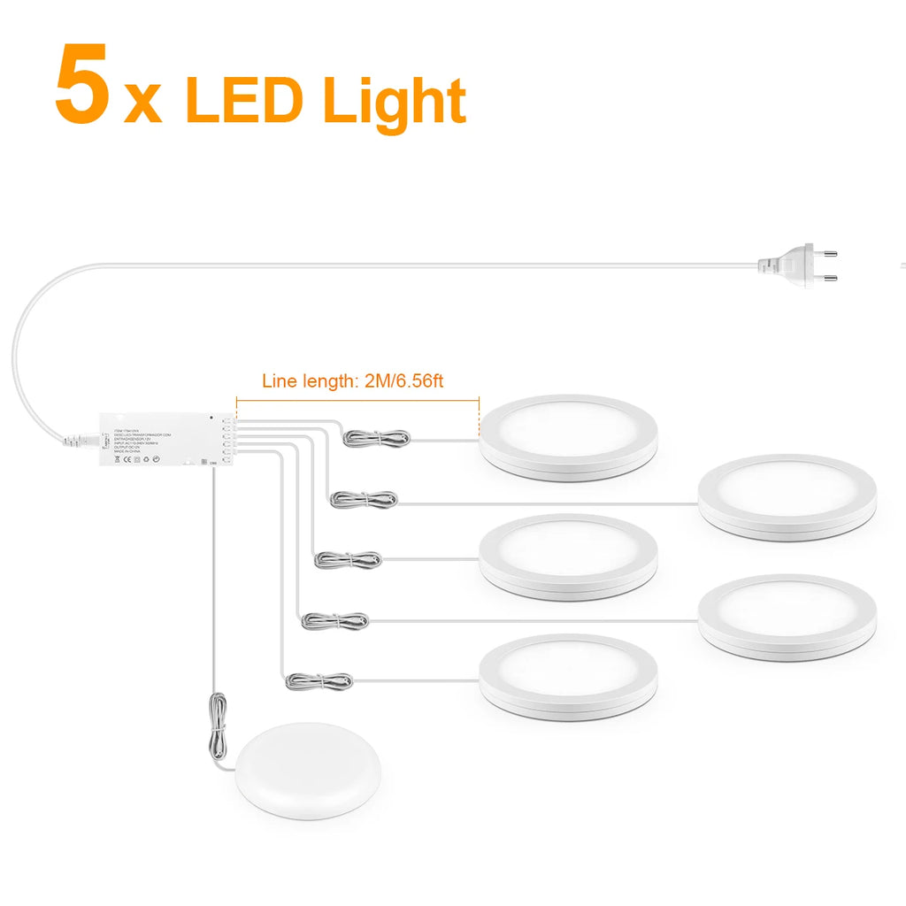 1-10pcs Ceiling Panel Lights with Dimmable Touch Sensor Swtich,5W Puck Light For Cabinet Study Desk Storage Shelf Night Lighting Oasis Select 5x LED Panel Light Warm White