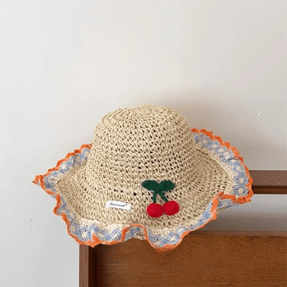Fashionable Large Brim Straw Hat Floral Tie Ethnic Style Fisherman's Hat Hollow out Sun Protection Hat Vacation Oasis Select Orange