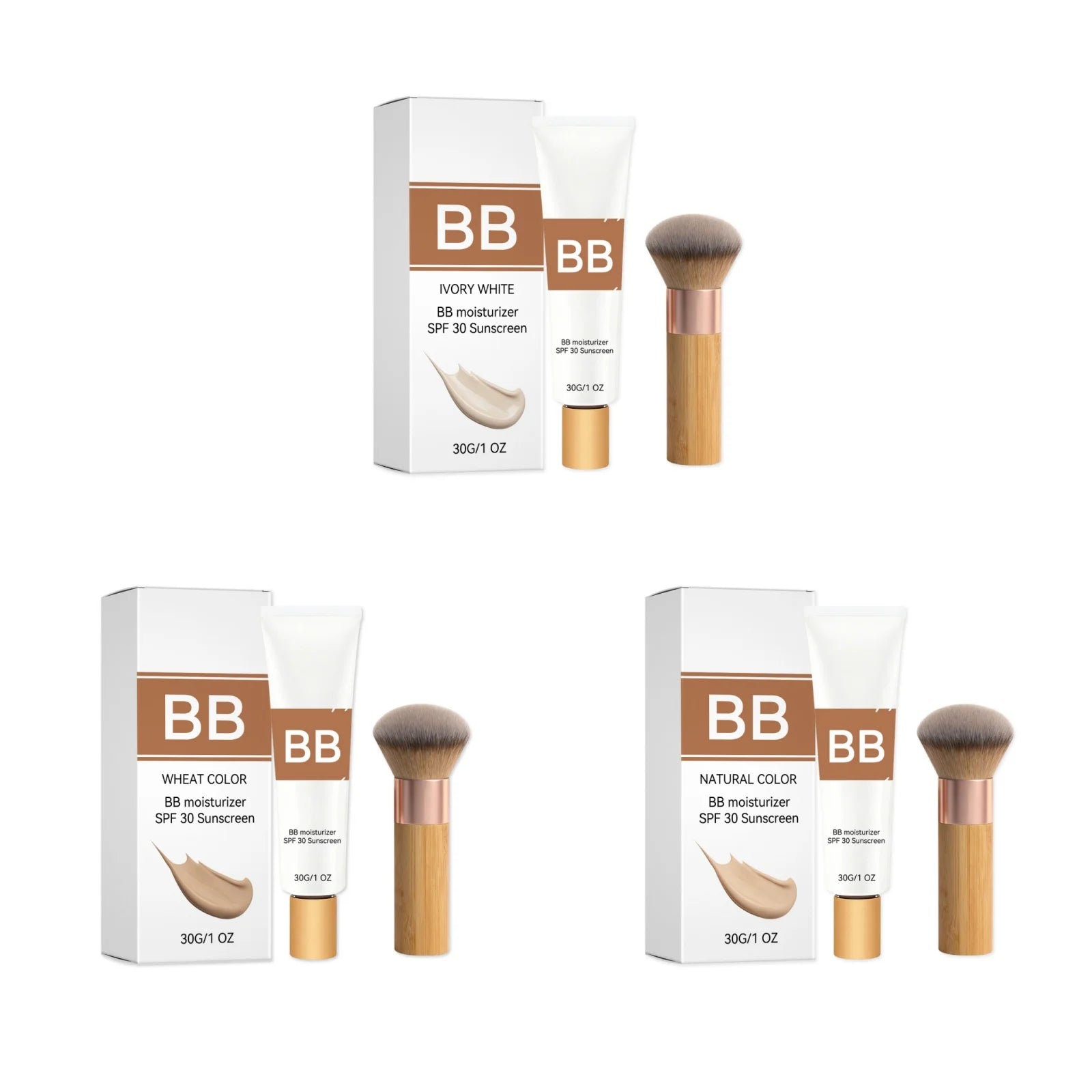 Sunscreen BB Cream Cover Face Fine Lines Prevent Sun Burn Brightening Skin Concealer Liquid Foundation Makeup Kit SPF 30 PA +++ Oasis Select 3-color Series
