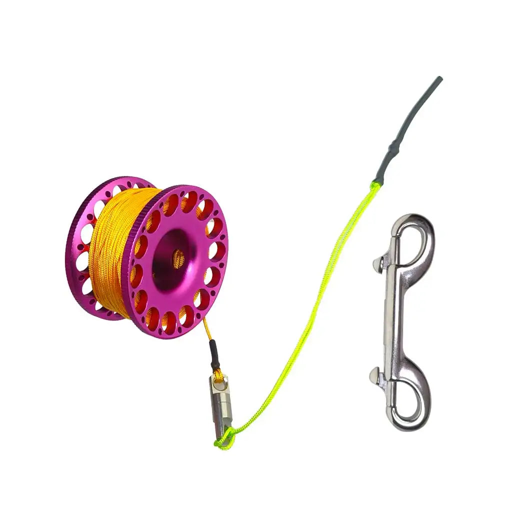 Scuba Diving Reel Aluminum Alloy Wreck Cave Finger Spool with 30m/100ft High Visibility Line and Double-Ended Bolt Snap Clip Oasis Select Pink