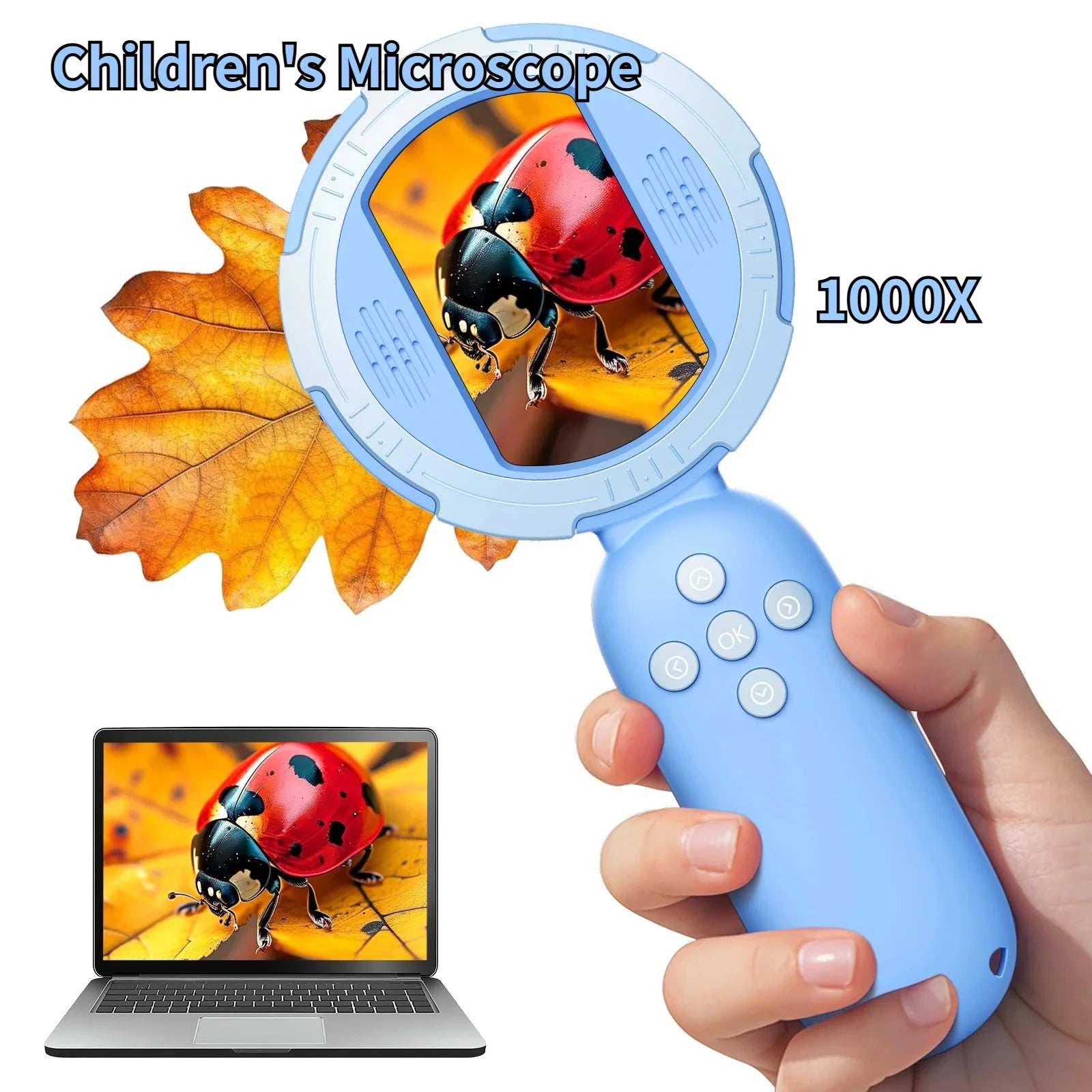 Kids Digital Microscope 1000X 2inch IPS Handheld Microscope for Kids with 8 Leds Mini Magnifying Glass Christmas Birthday Gift Oasis Select