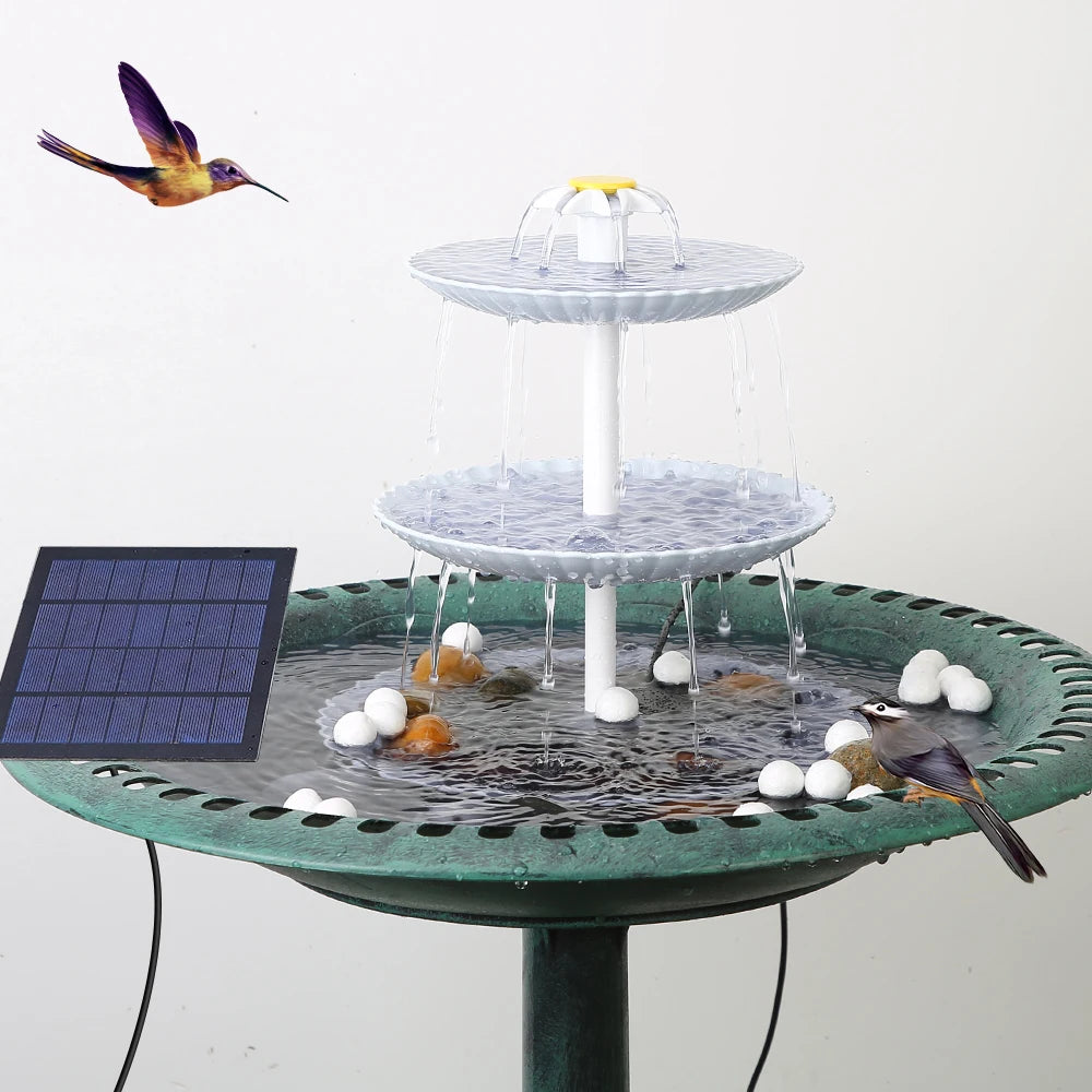 3 Tiered Bird Bath with 3W Solar Pump, DIY Solar Fountain Detachable and Suitable for Bird Bath, Garden Decoration Oasis Select Blue sky