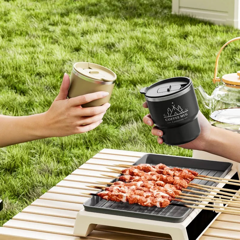 2Pcs 304 Stainless Steel Insulated Coffee Mug 13.53oz Double Wall Portable Camping Thermal Cup Leakproof Office Milk Tumbler Oasis Select