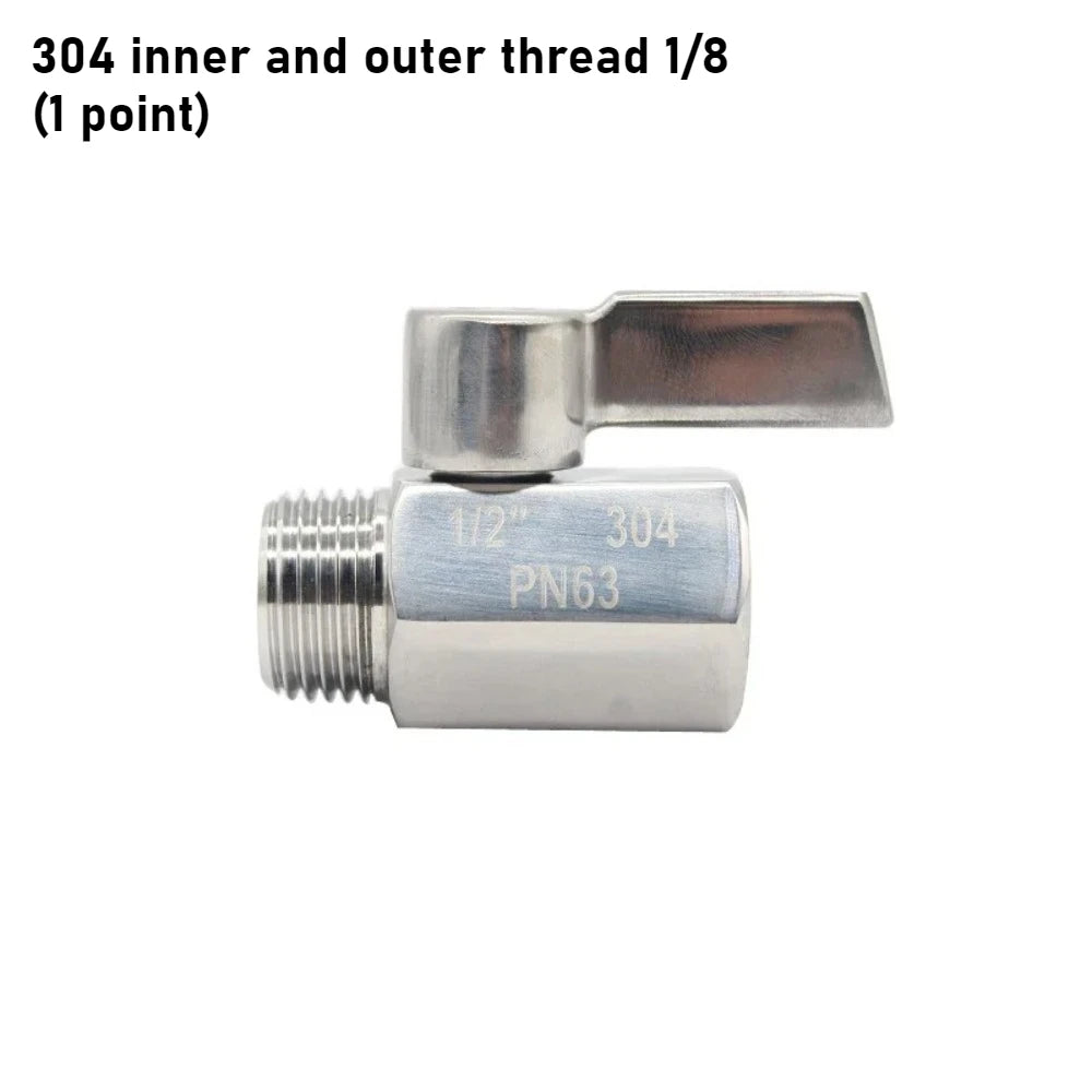 304 Stainless Steel Mini Ball Valve 1 2 3 4 6 Points PN63 Internal Thread External Thread for Water Oil Acid Two-way Ball Valve Oasis Select DN6 A
