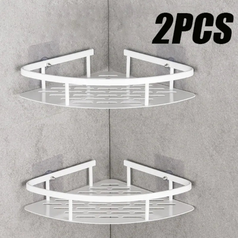 2PCS Bathroom Shelf Kitchen Storage Organizer Aluminum Alloy Shampoo Rack Shower Shelf Bathroom Accessories No Drill Shelf Oasis Select StyleB-White-2PCS