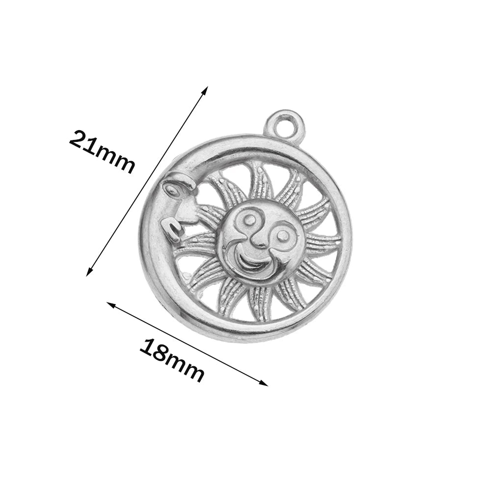 5pcs Stainless Steel Celestial Sun Charms Smile Pendants DIY for Necklace Bracelet Jewelry Making Craft Supplies Party Decor Oasis Select A Steel 18X21mm