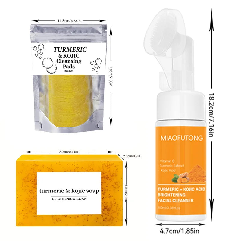 Turmeric Cleanser & Soap Sets Deeply Cleansing Kojic Acid Blackhead Remover Skin Cleansing Oil Control Fade Acne Marks Brighten Oasis Select set A