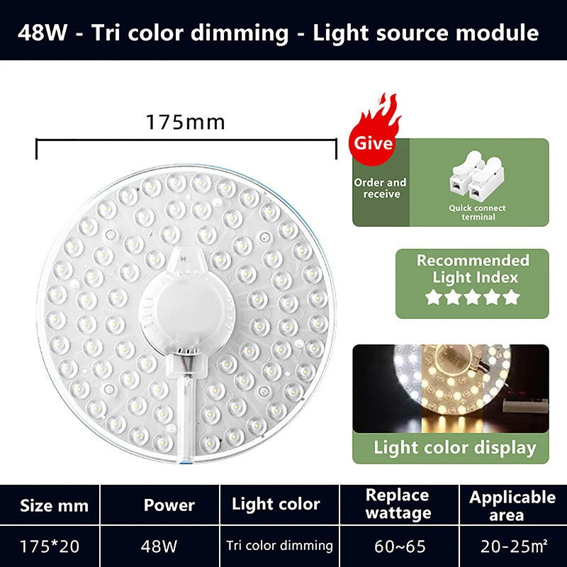 Hot Sale 1 Set Magnetic Suction LED Panel Circle Ring Light 12W 18W 24W 36W 48W 72W LED Round AC220V Ceiling Lamp Light Source Oasis Select 48W tricolour light