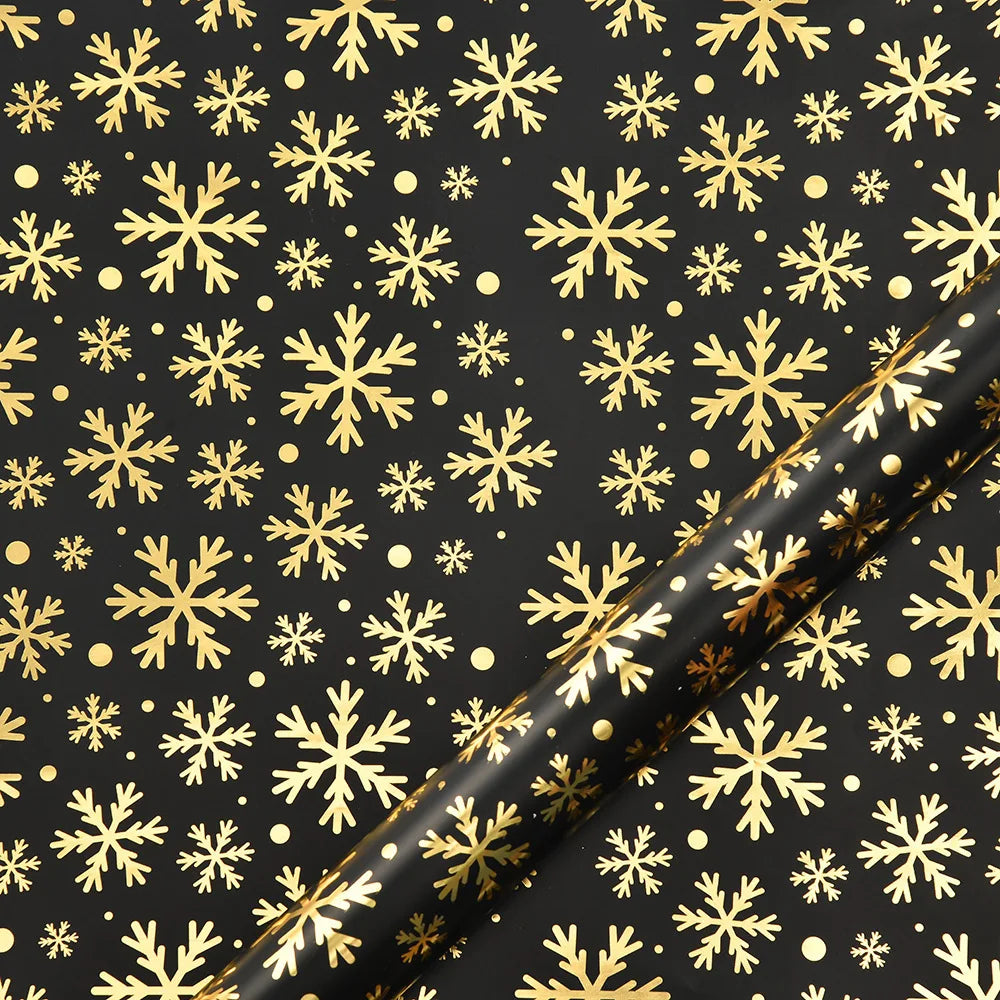 Black and Gold Foil Christmas Wrapping Paper – Reindeer & Snowflake Design on Glossy Coated Sheets for Holiday Gifts Oasis Select Style 2-50x70cm