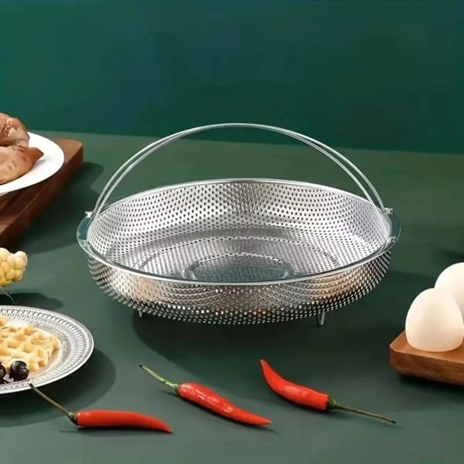 Stainless Steel Food Steamer Basket Food Steaming Basket Multifunctional Rice Sieve with Handle Steam Basket for Cooking Tools Oasis Select