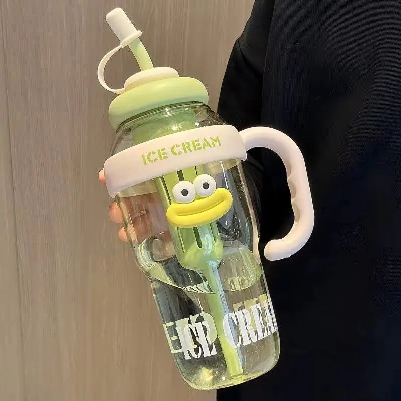 1100ML Large Mouth Water Bottle with Straw and Infuser Leak Proof Lid Portable Travel Beach Outdoor Adventure Sport Tumbler Cup Oasis Select Green