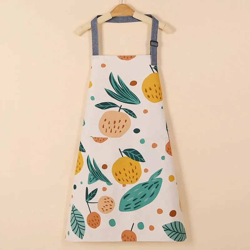 1PC Aprons Fashion Cotton Fabric Waterproof Thickened Dirt Resistant Kitchen Apron and Home Work Clothes Gardening Work Clothing Oasis Select F OneSize