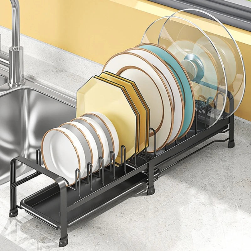 Retractable Dish Storage Rack Kitchen Pot Lid Rack Single Layer Drain Rack Bowl Dish Drain Shelf in Cabinet Oasis Select
