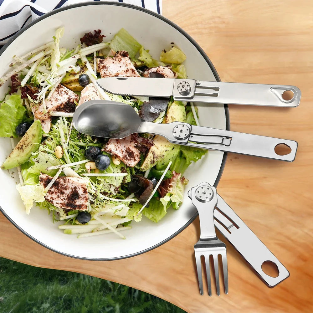 3-in-1 Knife and Fork Spoon Outdoor Tableware Set Stainless Steel Camping Field Portable Exquisite Multifunctional Equipment Oasis Select