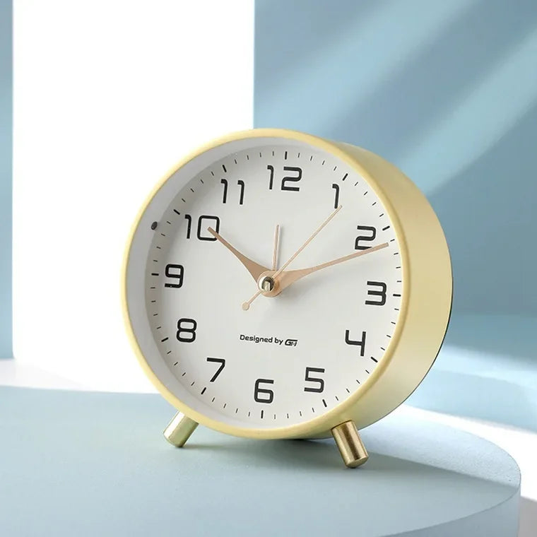 Nordic Light Luxury Quiet Alarm Clock Students Use A Simple Clock with A Frosted Metal Table Alarm Clock Oasis Select YELLOW