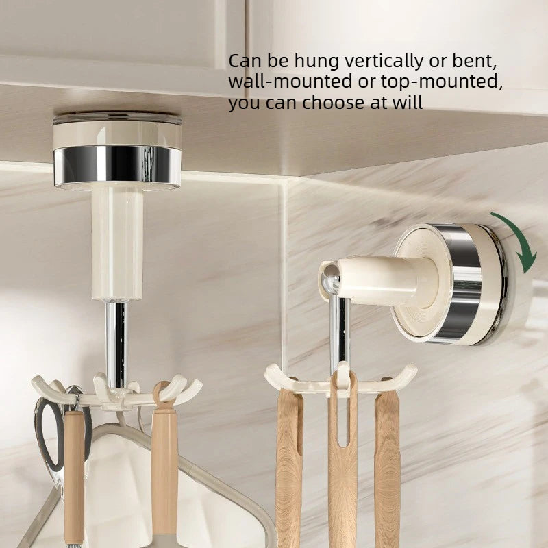 1pcs Rotatable Suction Cup Kitchen Utensil Hook Rack No Drill Wall Mount Pot Spatula Storage Organizer for Home Use Oasis Select
