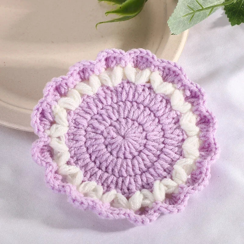 Wave Lace Coaster Simple Fashion Cute Flower Knitted Coasters Hand-woven Thermal Insulation Mat Table Decoration Cup Pads Oasis Select 4