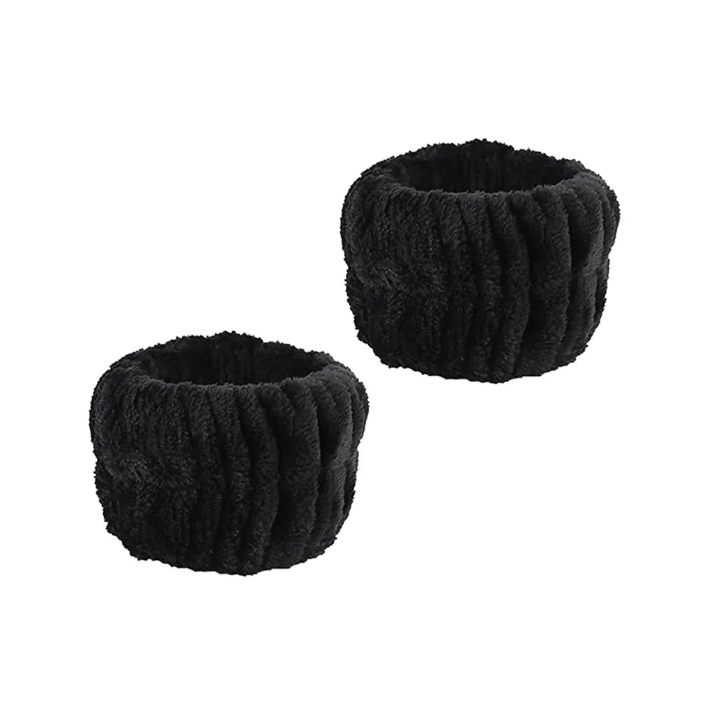 Wash Face Headbands For Women Coral Fleece Hair Bands Cuff Waterproof Bands Absorbent Wristbands Head Band Hair Accessories Set Oasis Select Black 2Pcs Coral fleece