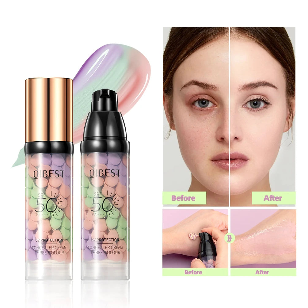 QiBest 3-in-1 Three Color Concealer Cream & Face Primer 40g