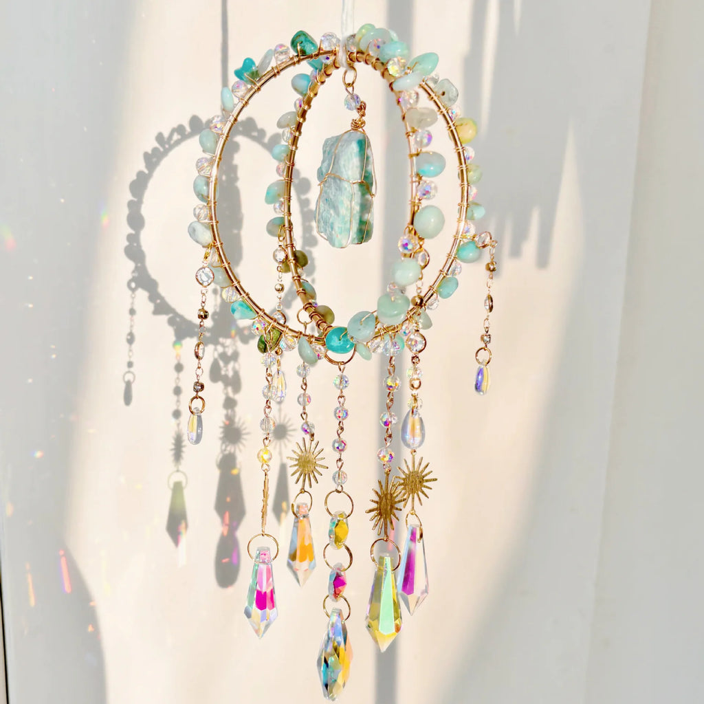 Natural Gravel Sun Catcher Raw Stone Winding Spherical Crafts Rainbow Hanging Gift Powder Crystal Wind Chimes Oasis Select B