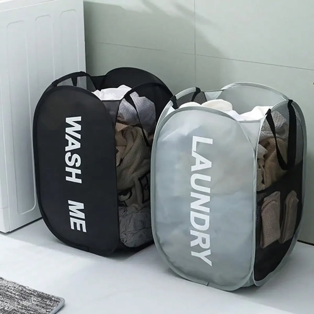 Portable Mesh Pop Up Laundry Hamper Wide Opening Breathable Collapsible Space-Saving Laundry Basket Dorm Travel Bathroom Items Oasis Select