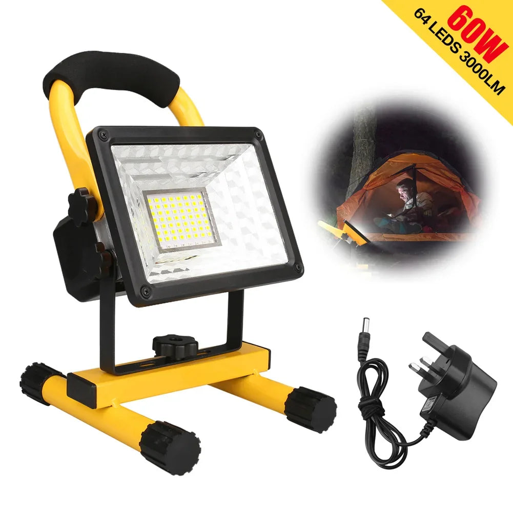 30W LED Portable Rechargeable Floodlight Waterproof Spotlight Battery Powered Searchlight Outdoor Work Lamp Camping Lantern Oasis Select W804 UK Plug 60W