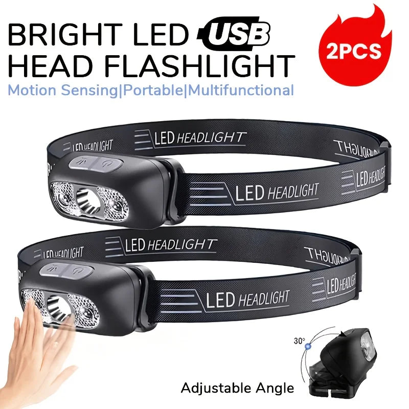 500 Lumen LED Headlamp USB Rechargeable Motion Sensor