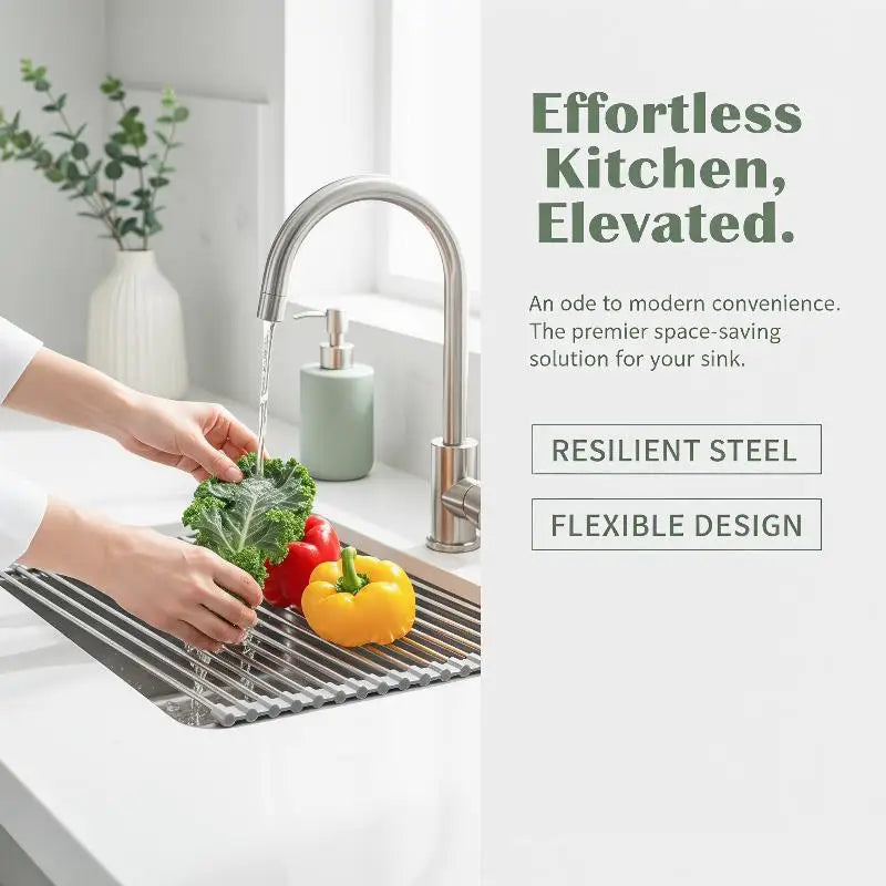 Rollable Foldable Rustproof Stainless Steel Sink Drying Rack Durable Dish Drain Holder for Kitchen Storage Organizer Oasis Select