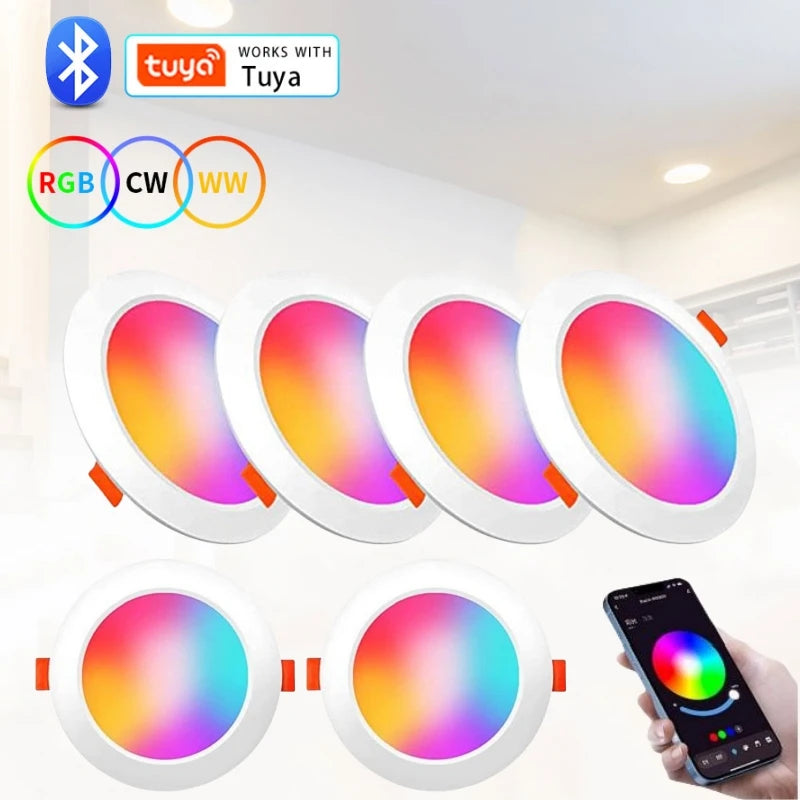 Tuya Smart LED Downlight Bluetooth Recessed Led Spot Lights 10/15W AC85-265V RGB+CW+WW APP Control Works With Smart Life Oasis Select