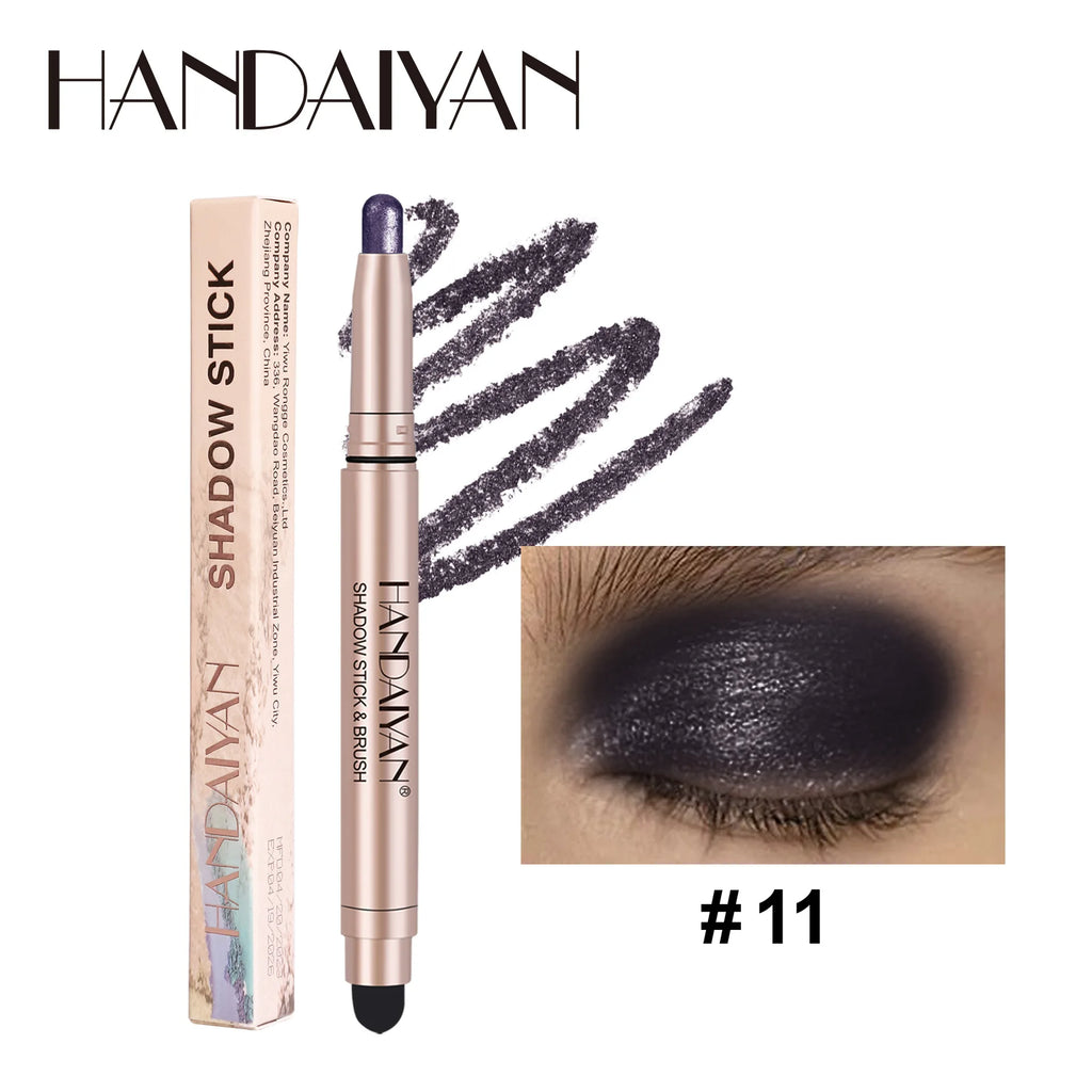 HANDAIYAN 12-Color Waterproof Shimmer Eyeshadow Stick + Brush