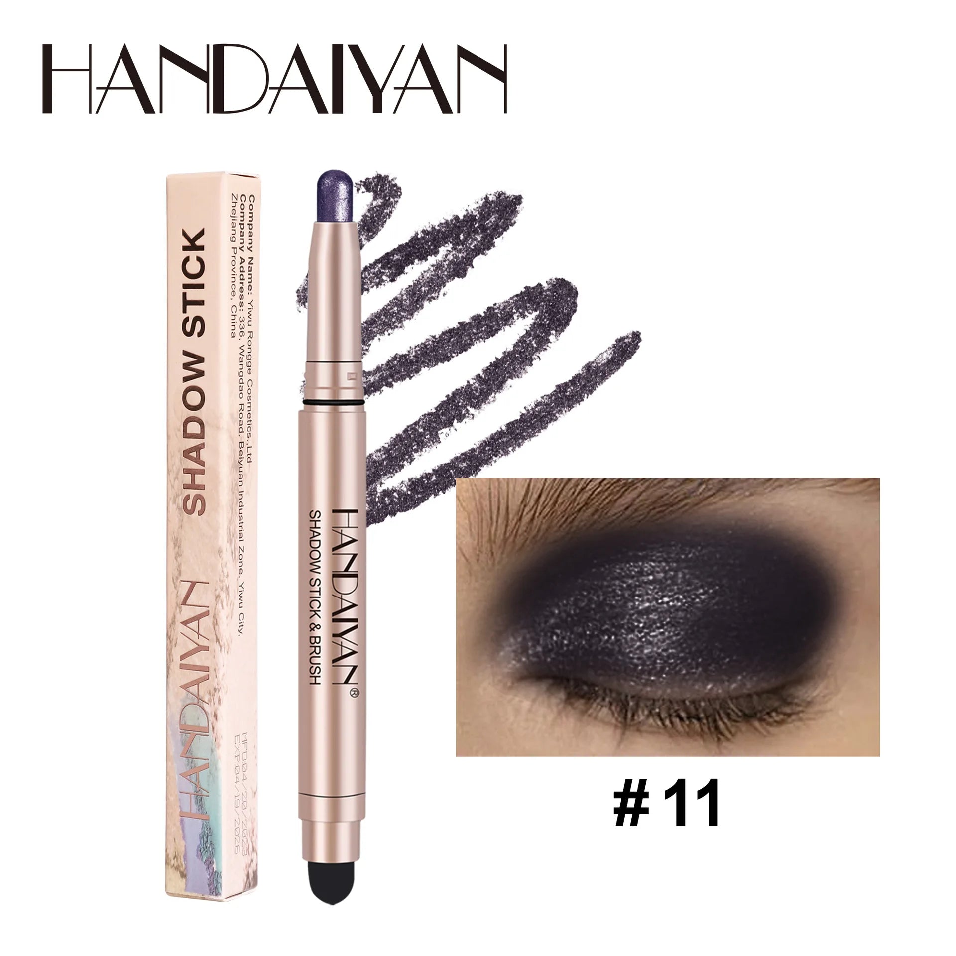 HANDAIYAN 12-Color Waterproof Shimmer Eyeshadow Stick + Brush