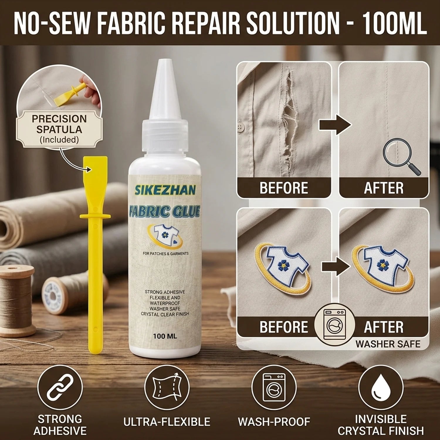 Strong Fabric Glue Washable Liquid Stitch Permanent Textile Adhesive For Clothing Denim Leather Patch Repair Flexible Sewing Kit Oasis Select